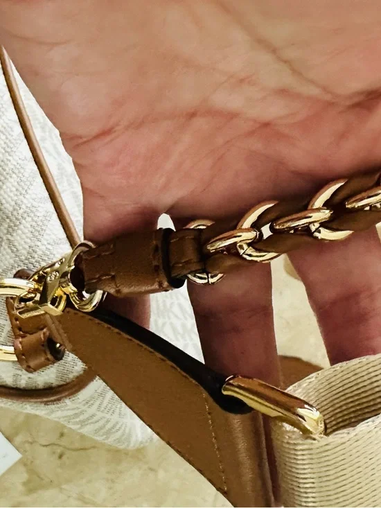 Michael Kors Cream White Logo-Print Crossbody with Tan Trim - Picture 5 of 13